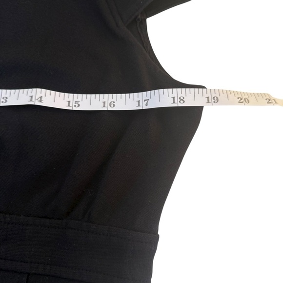 BCBG Maxazria Black Midi Dress Lace Hem Large Office Career Minimalist Neutral - Picture 12 of 12